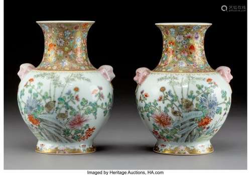 78208: A Pair of Chinese Enameled and Partial Gilt Porc