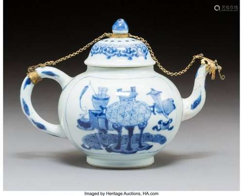 78224: A Chinese Blue and White Porcelain Teapot with G