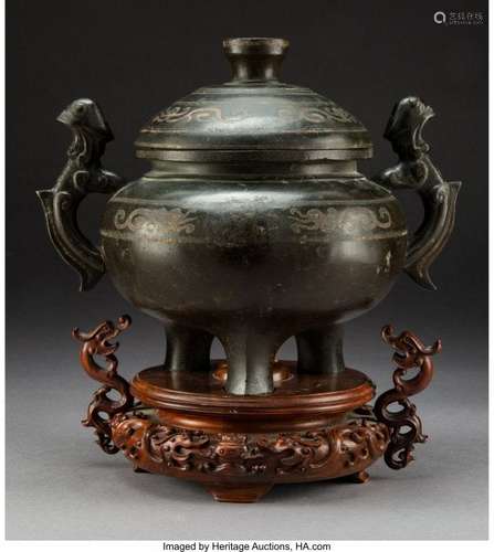 78231: A Chinese Gold and Silver Inlaid Bronze Censer o