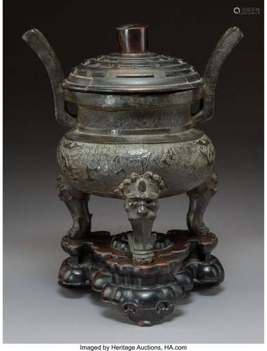 78233: A Chinese Bronze Archaistic Censer with Carved H