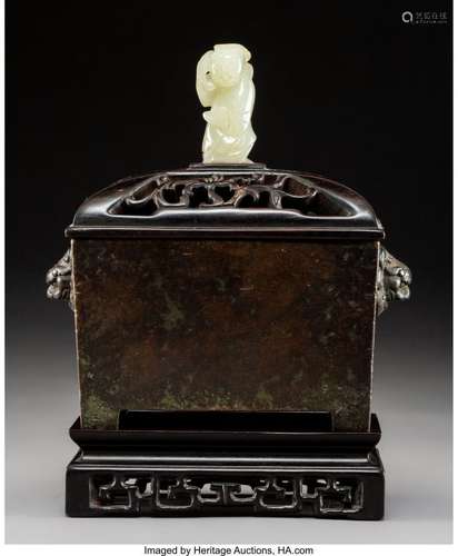 78234: A Chinese Bronze Censer with Carved Hardwood Sta