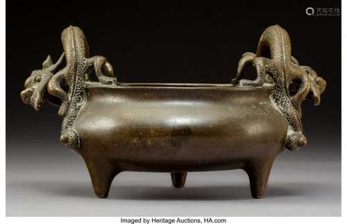 78235: A Chinese Bronze Dragon-Form Handled Censer Mark