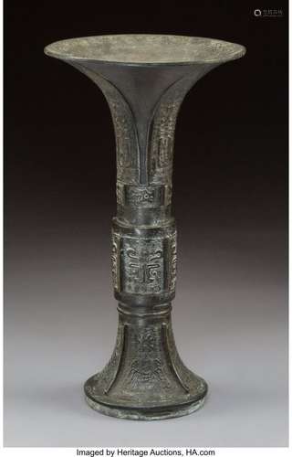 78236: A Chinese Archaistic Bronze Gu Vase, early Qing