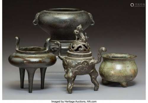 78237: Four Chinese Bronze Censers Marks: (various) 5-1