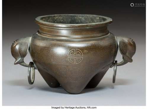 78239: A Chinese Bronze Censer with Elephant-Form Handl