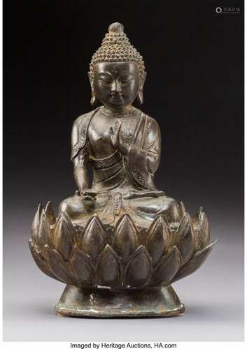 78240: A Chinese Bronze Medicine Buddha Figure, Qing Dy