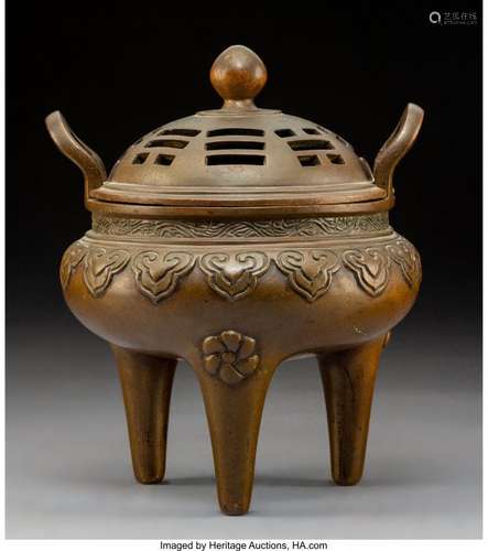 78241: A Chinese Bronze Tripod Censer with Cover, 19th