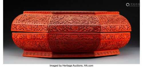 78250: A Large Chinese Carved Cinnabar Lacquer Octagona