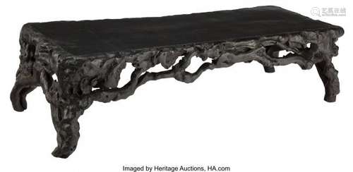 78254: A Chinese Black Lacquered Rootwood Table, Qing D