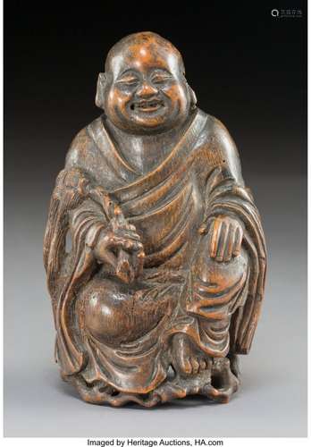 78263: A Chinese Carved Bamboo Monk, mid-Qing Dynasty 6