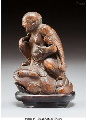 78264: A Chinese Bamboo Figure of LiuHai with Fitted Ha