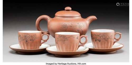 78267: A Four-Piece Tie Hua Xuan Zhi Clay Tea Service,