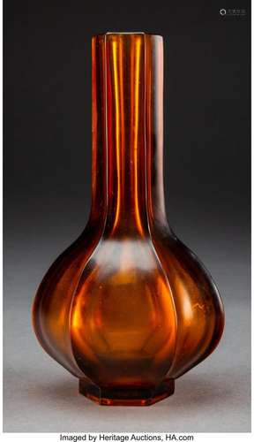 78268: A Chinese Peking Glass Ribbed Bottle Vase Marks: