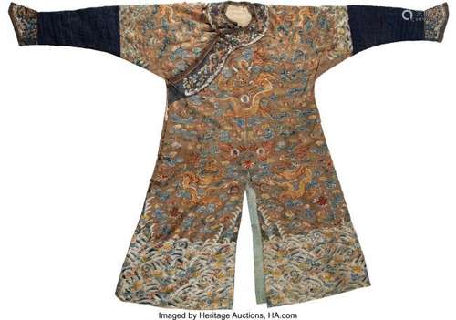 78270: A Chinese Embroidered Silk Nine-Dragon Court Rob