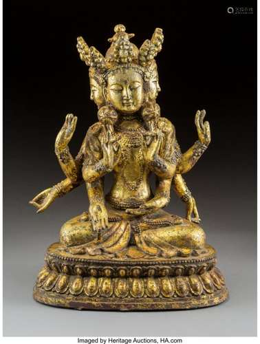 78313: A Large Tibetan Gilt Metal Figure of Ushnishavij