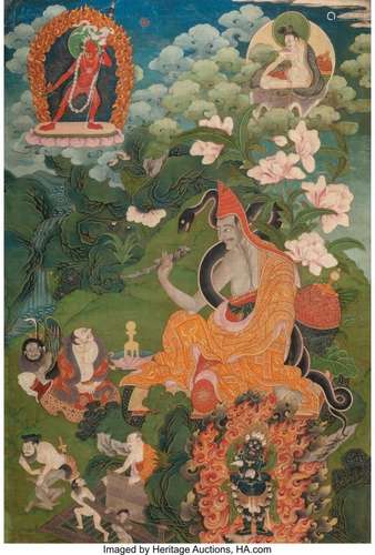 78314: A Tibetan Painted Silk Lama Thangka, 18th centur