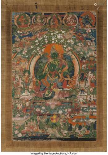 78315: A Tibetan Painted Thangka Depicting Green Tara,