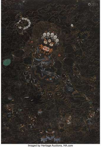 78316: A Tibetan Painted SIlk Thangka Depicting Mahakal