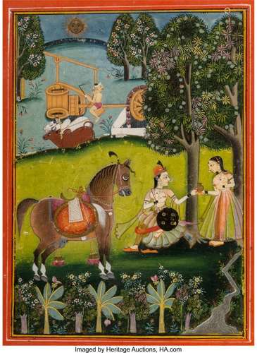 78318: A Mewari Watercolor Depicting Two Lovers, India,