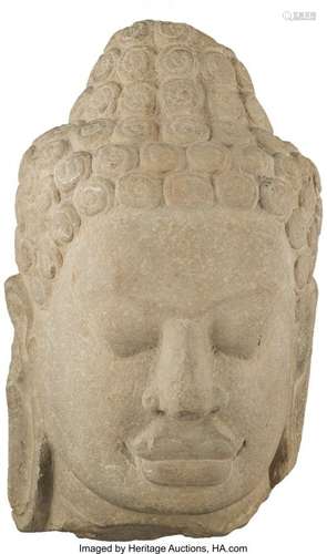 78319: A Khmer Carved Sandstone Head of Buddha Shakyamu