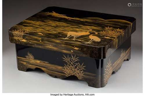 78326: A Japanese Maki-e Lacquered Wood Covered Box wit