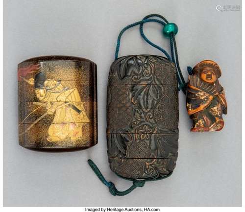 78333: Two Japanese Lacquered Inro with Figural Netsuke