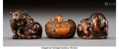 78337: A Group of Three Boxwood Netsuke Marks to two: c