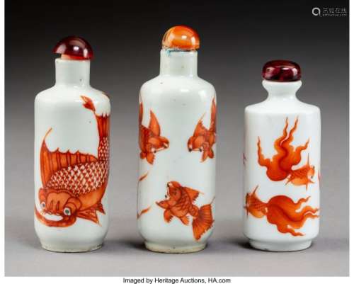 78356: A Group of Three Chinese Red and White Glaze Por