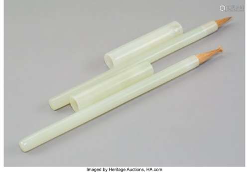 78358: A Pair of Chinese Pale Celadon Jade Brushes, Rep