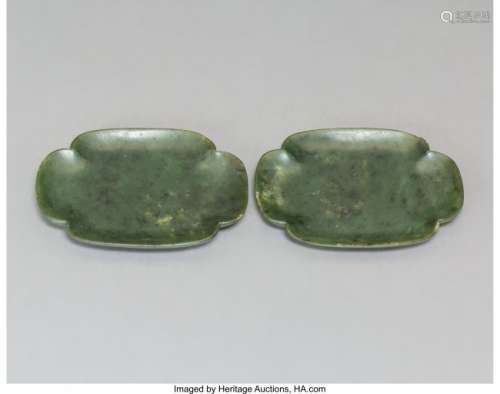 78363: A Pair of Chinese Spinach Jade Quatrefoil-Form D