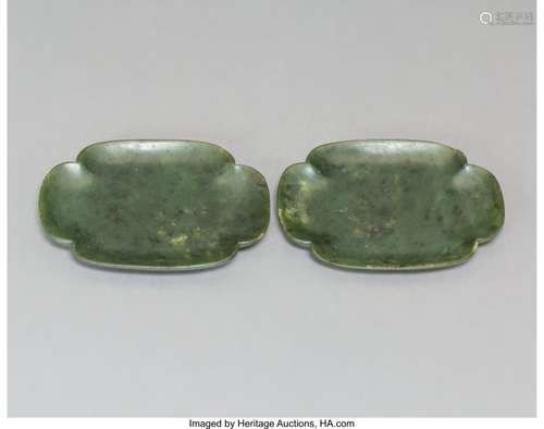 78363: A Pair of Chinese Spinach Jade Quatrefoil-Form D