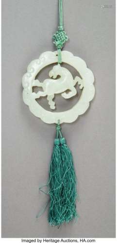 78365: A Chinese White Jade Horse Pendant, Qing Dynasty