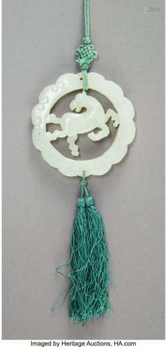 78365: A Chinese White Jade Horse Pendant, Qing Dynasty