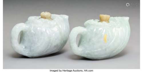 78366: A Group of Two Chinese Jadeite Cabbage-Form Teap