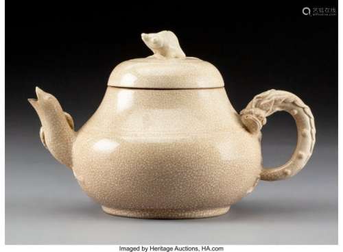 78382: A Chinese Ge-Type Pottery Teapot with Figural Sp