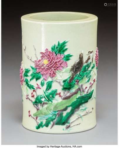 78383: A Chinese Enameled Porcelain Brush Pot, late Qin