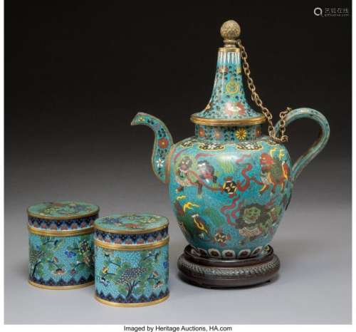 78396: A Chinese Cloisonné Ewer and Two
