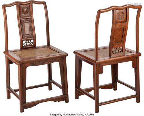 78398: A Pair of Chinese Hongmu Hardwood Yoke-Back Chai