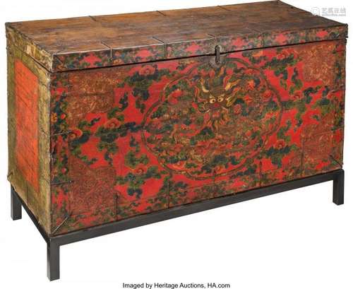 78414: A Tibetan Painted Wood Chest, 18th - 19th centur