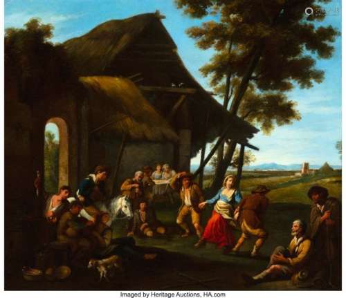 21007: French School (18th Century) A country dance Oil