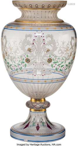 21129: A French Etched and Enameled Glass Vase, late 19