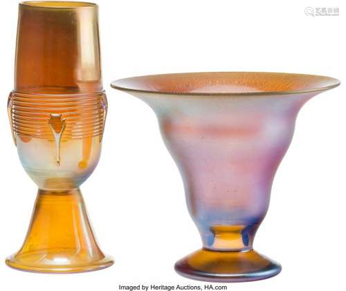 21143: A Tiffany Studios Gold Favrile Vase and An Iride