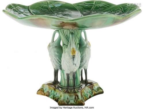 21146: A Majolica Lily Pad-Form Compote, late 19th-earl