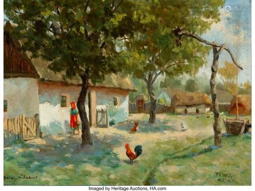 21153: French School (19th Century) Farmyard Scene Oil