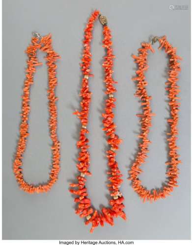 21268: Three Chinese Natural Coral Necklaces Marks to o