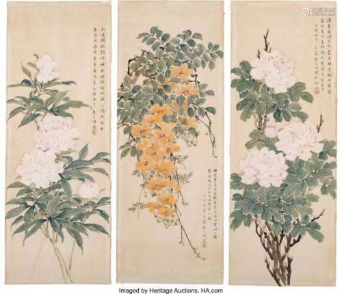 21271: Wenzhao Li (Chinese, b. 1906) Three Watercolor F