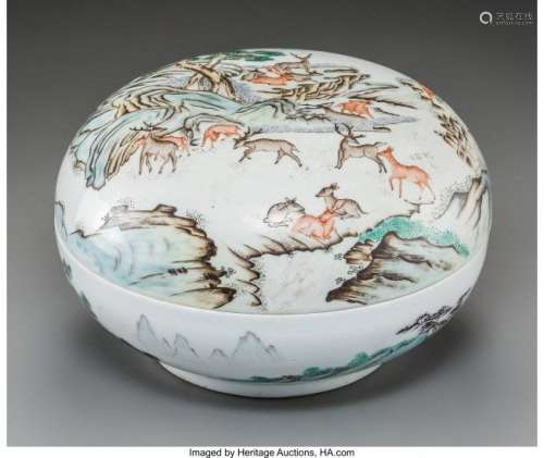 21277: A Large Chinese Enameled Porcelain Covered Box w