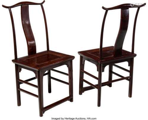 21290: A Pair of Chinese Elmwood Side Chairs, 19th cent