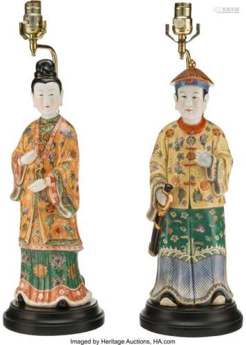 21294: A Pair of Chinese Partial Gilt Porcelain Figural