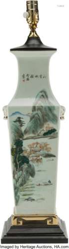 21296: A Chinese Partial Gilt Enameled Porcelain Lamp,